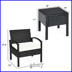 Patiojoy 3PCS Patio Rattan Furniture Set Conversation Sofa Coffee Table Backyard