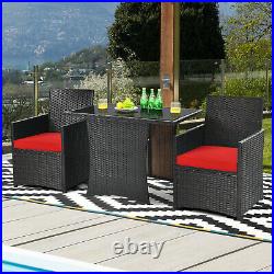 Patiojoy 3PCS Patio Rattan Furniture Set Cushion Sofa Armrest Garden Deck