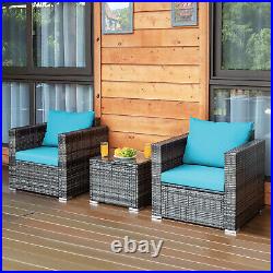Patiojoy 3PCS Patio Rattan Furniture Set Outdoor Bistro Set withWashable Cushion