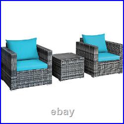 Patiojoy 3PCS Patio Rattan Furniture Set Outdoor Bistro Set withWashable Cushion