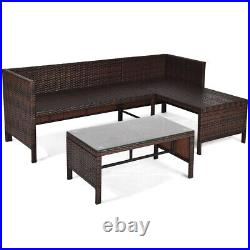 Patiojoy 3PCS Patio Rattan Sofa Set Wicker Sectional Conversation Furniture Set