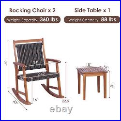 Patiojoy 3 PCS Patio Rattan Bistro Set Outdoor Rocking Chairs & Table Set