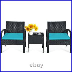 Patiojoy 3 Pieces Patio Set Outdoor Wicker Rattan Furniture with Cushions