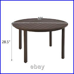 Patiojoy 49 Metal Slatted Table Round Patio Dining Table with Umbrella Hole