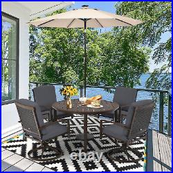 Patiojoy 49 Metal Slatted Table Round Patio Dining Table with Umbrella Hole