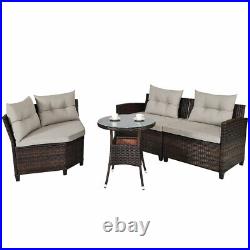 Patiojoy 4PCS Outdoor Patio Rattan Furniture Set Cushioned Sofa Table Sectional