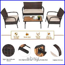 Patiojoy 4PCS Outdoor Rattan Furniture Set Patio Conversation Set Coffee Table