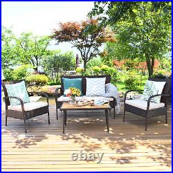 Patiojoy 4PCS Outdoor Rattan Furniture Set Patio Conversation Set Coffee Table