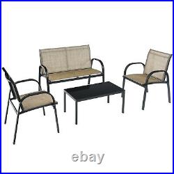 Patiojoy 4PCS Patio Furniture Set Sofa Coffee Table Steel Frame Backyard Brown
