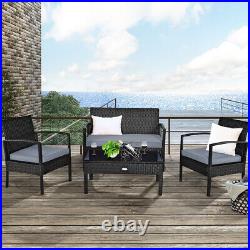 Patiojoy 4PCS Patio Rattan Furniture Set Cushioned Sofa Coffee Table Garden
