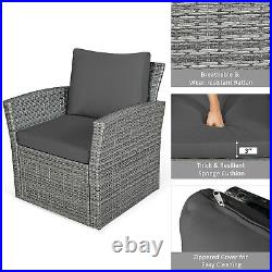 Patiojoy 4PCS Patio Rattan Furniture Set Sofa Table With Shelf Gray Cushion