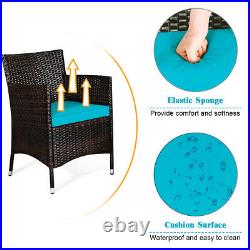 Patiojoy 4PCS Rattan Patio Furniture Set Cushioned Sofa Chair With TableTurquoise