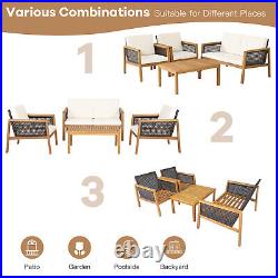 Patiojoy 4 PCS Outdoor Rattan Furniture Set Patio Acacia Wood Conversation Set
