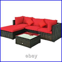 Patiojoy 5PCS Outdoor Rattan Furniture Set Sectional Wicker Sofa Set with Cushions