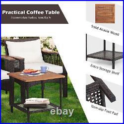 Patiojoy 5PCS Patio Rattan Furniture Set Acacia Wood Table Armrest Cushion Yard