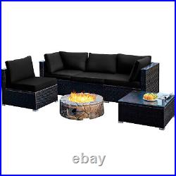 Patiojoy 5PCS Patio Rattan Furniture Set Cushioned Coffee Table Sofa Chair Black