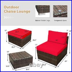 Patiojoy 5PCS Patio Rattan Wicker Furniture Set Armless Sofa Cushioned Red