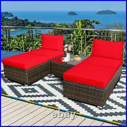 Patiojoy 5PCS Patio Rattan Wicker Furniture Set Armless Sofa Cushioned Red