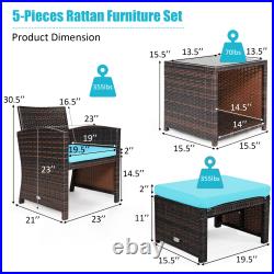 Patiojoy 5 PCS Patio Rattan Wicker Furniture Set Chair Coffee Table Kit withSoft