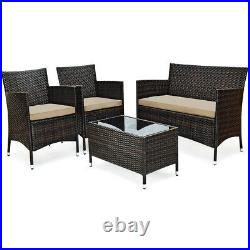 Patiojoy 8PCS Rattan Patio Furniture Set Cushioned Sofa Chair Coffee Table Set