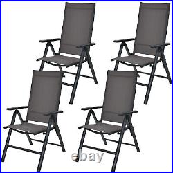Patiojoy Folding 4PCS Patio Dining Chairs Aluminium Adjustable Back Gray