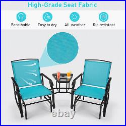 Patiojoy Outdoor 2-Seat Swing Glider Chair With Umbrella Hole & Center Table