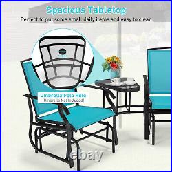 Patiojoy Outdoor 2-Seat Swing Glider Chair With Umbrella Hole & Center Table