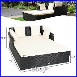 Patiojoy Outdoor Patio Rattan Daybed Pillows Cushioned Sofa Furniture Biege