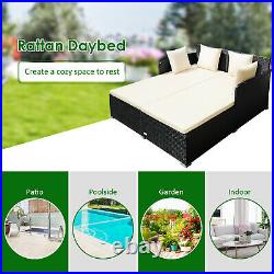 Patiojoy Outdoor Patio Rattan Daybed Pillows Cushioned Sofa Furniture Biege