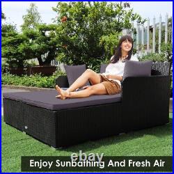 Patiojoy Outdoor Patio Rattan Daybed Thick Pillows Cushioned Sofa Furniture Gray