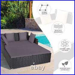Patiojoy Outdoor Patio Rattan Daybed Thick Pillows Cushioned Sofa Furniture Gray