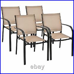 Patiojoy Patio 4PCS Dining Chairs Stackable with Armrests Garden Deck Brown