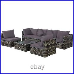 Patiojoy Patio 7PCS Rattan Furniture Set Sectional Sofa Garden Gray Cushion