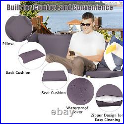 Patiojoy Patio 7PCS Rattan Furniture Set Sectional Sofa Garden Gray Cushion