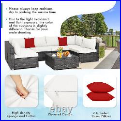 Patiojoy Patio 7PCS Rattan Furniture Set Sectional Sofa Yard Cushioned Off White