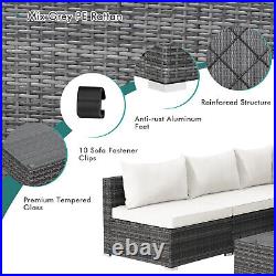 Patiojoy Patio 7PCS Rattan Furniture Set Sectional Sofa Yard Cushioned Off White