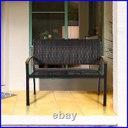 Patiojoy Patio Furniture Weather-Resistant Rattan Bench Wicker Loveseat Steel