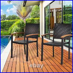 Patiojoy Patio Rattan Dining Armchair 2 Set of Wicker Chair WithSteel Frame