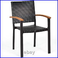 Patiojoy Patio Rattan Dining Armchair 2 Set of Wicker Chair WithSteel Frame