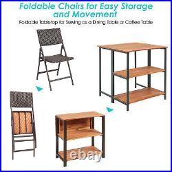 Patiojoy Patio Rattan Folding Bistro Set 3PCS Storage Shelf Acacia Wood Table