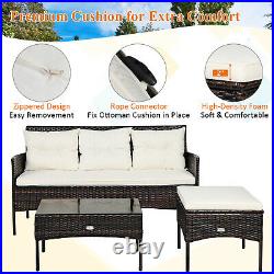 Patiojoy Patio Rattan Furniture Set 3-Seat Sofa Cushioned Table Garden