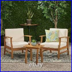Pearl Outdoor 3 Piece Acacia Wood Chat Set with Water Resistant Cushions