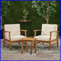Pearl Outdoor 3 Piece Acacia Wood Chat Set with Water Resistant Cushions