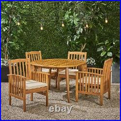 Phoenix Outdoor Acacia 4-Seater Dining Set with Cushions and 47 Round Table wit