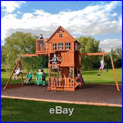 Playground Outdoor Playset Kid Fun Skyfort Cedar Wood Swing Play Set Backyard