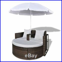 Poly Rattan Outdoor Garden Lounge Set Patio Furniture Sofa with Parasol Brown