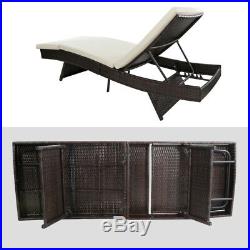 Pool Chaise Lounge Chair Outdoor Patio Sunbed Rattan Furniture withCushion Beige