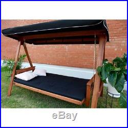 Porch Swing Bed Daybed Outdoor 3 Seat Canopy Convertible Bench Patio Bed Hammock