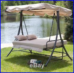 Porch Swing Bed With Cushions Canopy Stand Patio Deck Outdoor Furniture Comfort