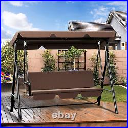 Porch Swing Hammock Bench 3-seat Padded Patio Chair+Stand Adjustable Canopy